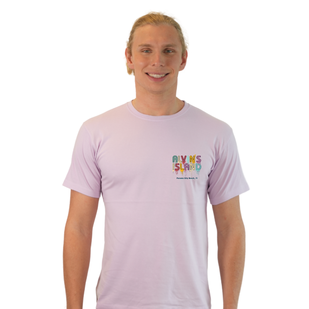 Panama City Beach Combed Cotton Men T-Shirt with a Alvin's island Drip Painting Design Style CC1000