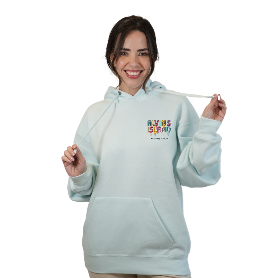 Panama City Florida Pullover Hoodie Women with Alvin's Island Drip Panting front and back Design Style 252 HOODIES alvinsisland.com Pool day S