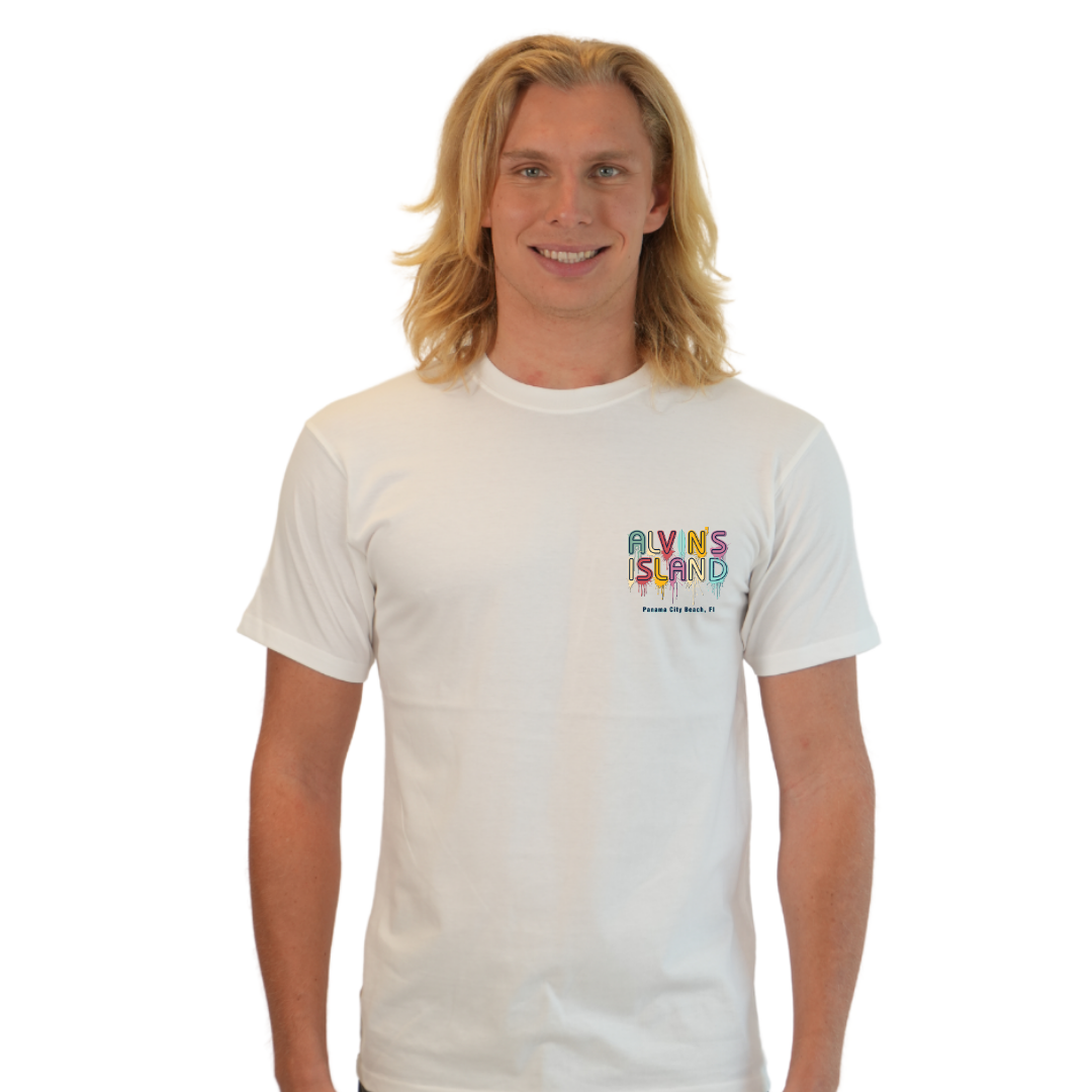 Panama City Beach Combed Cotton Men T-Shirt with a Alvin's island Drip Painting Design Style CC1000