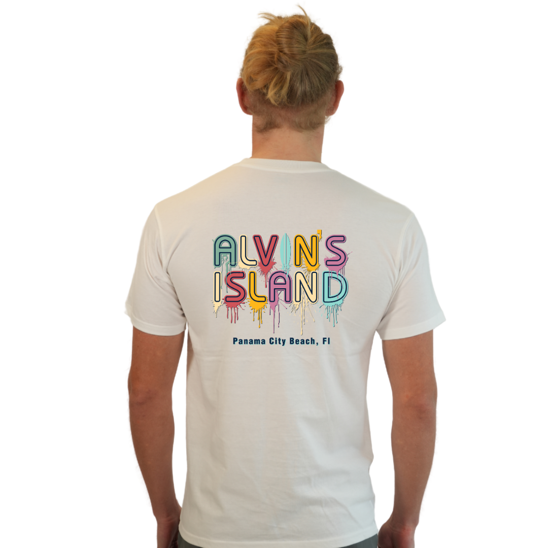 Panama City Beach Combed Cotton Men T-Shirt with a Alvin's island Drip Painting Design Style CC1000