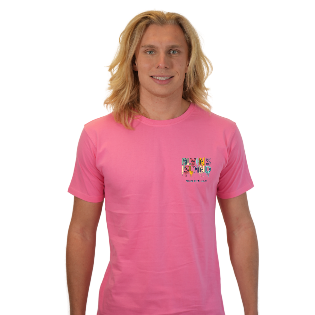 Panama City Beach Combed Cotton Men T-Shirt with a Alvin's island Drip Painting Design Style CC1000