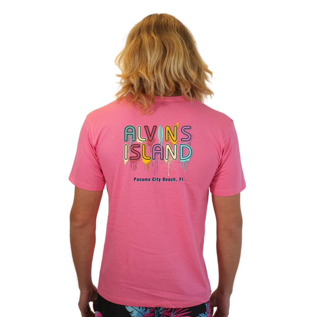 Panama City Beach Combed Cotton Men T-Shirt with a Alvin's island Drip Painting Design Style CC1000