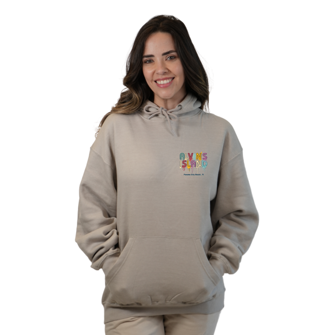 Panama City Florida Pullover Hoodie Women with Alvin's Island Drip Panting front and back Design Style 252 HOODIES alvinsisland.com Silver S