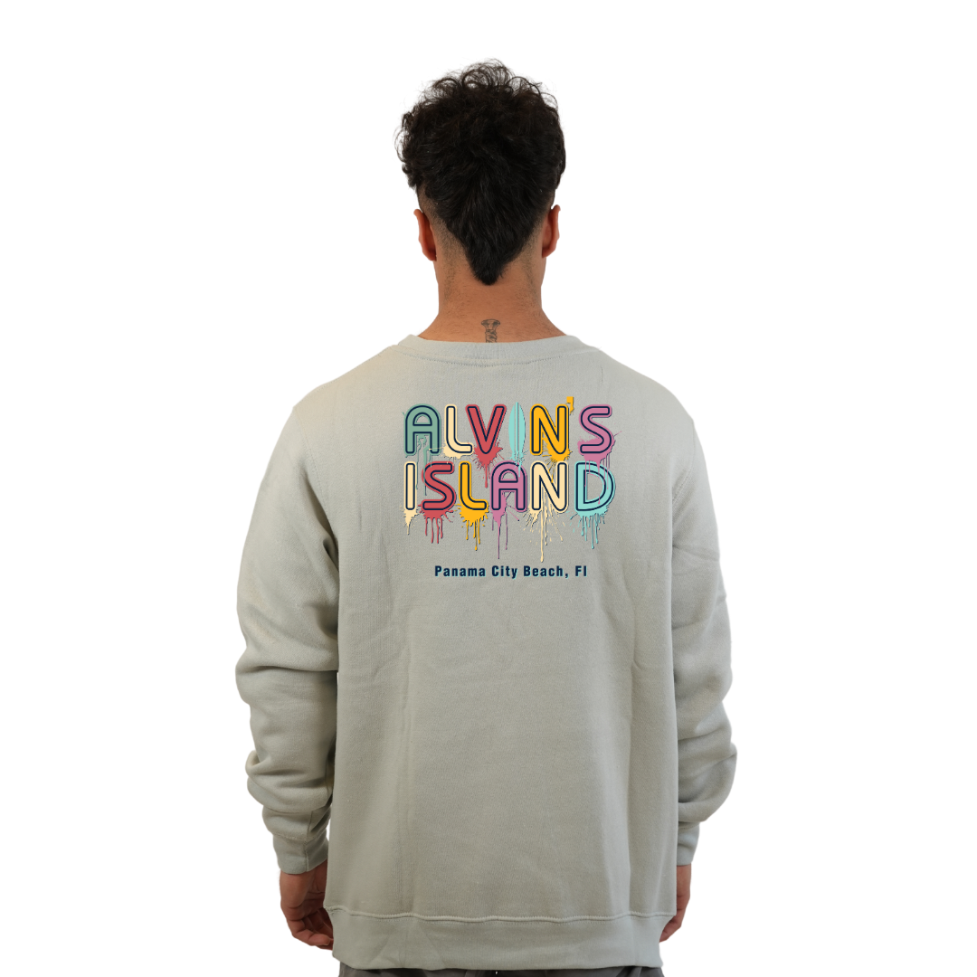 Panama City Fleece Crewneck Sweatshirt Men with a Alvin's island Drip Painting Design Style 067