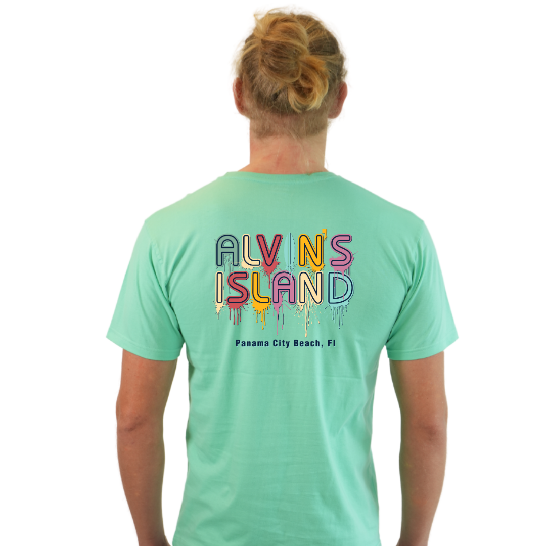 Panama City Beach Combed Cotton Men T-Shirt with a Alvin's island Drip Painting Design Style CC1000