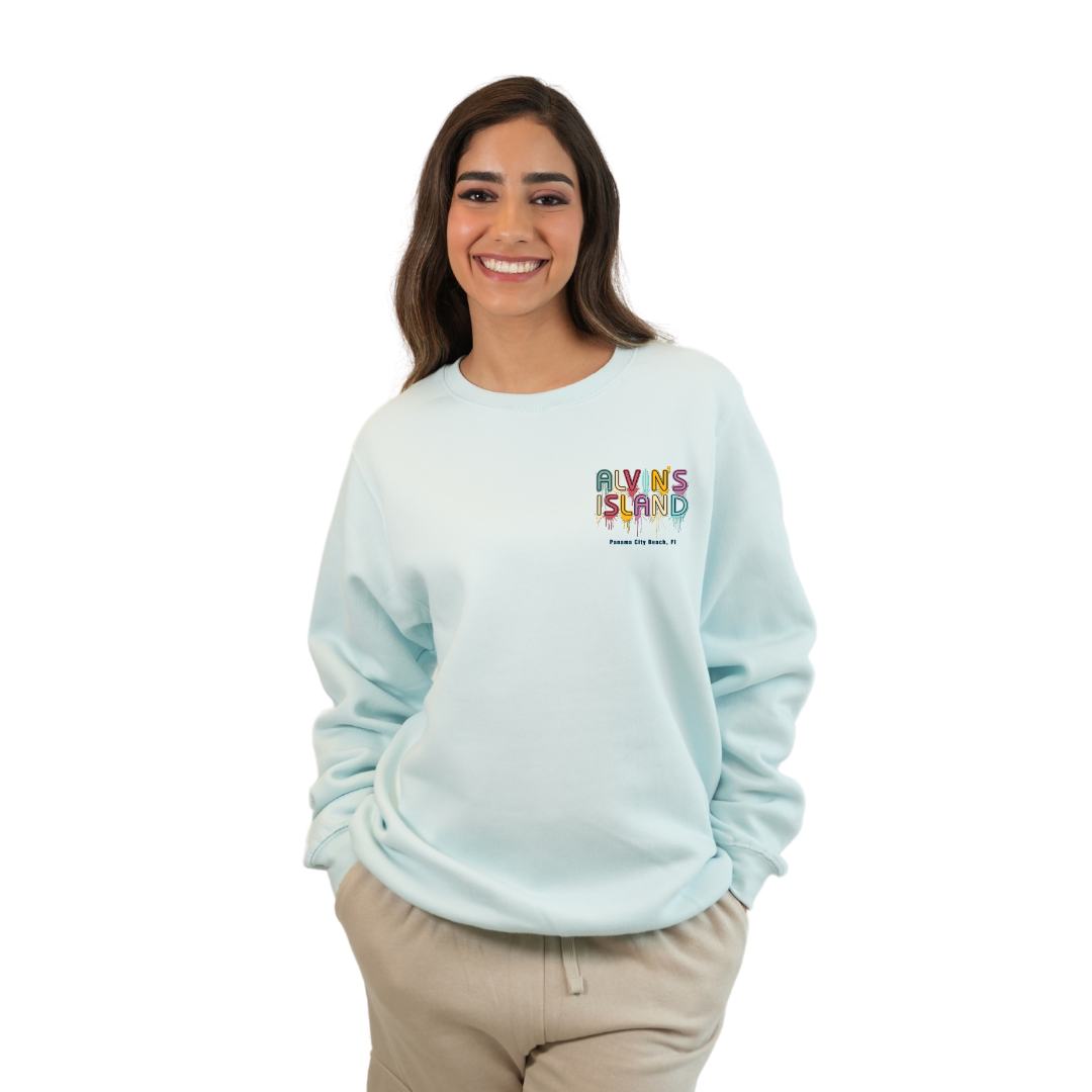 Panama City Fleece Crewneck Sweatshirt Women with a Alvin's island Drip Painting Design Style 067