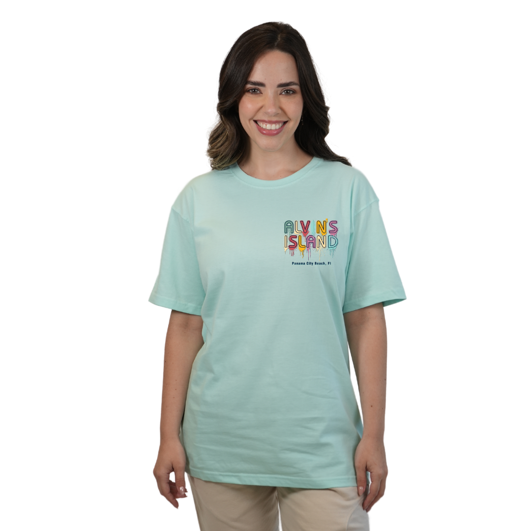 Panama City Beach Combed Cotton Women T-Shirt with a Alvin's island Drip Painting Design Style CC1000