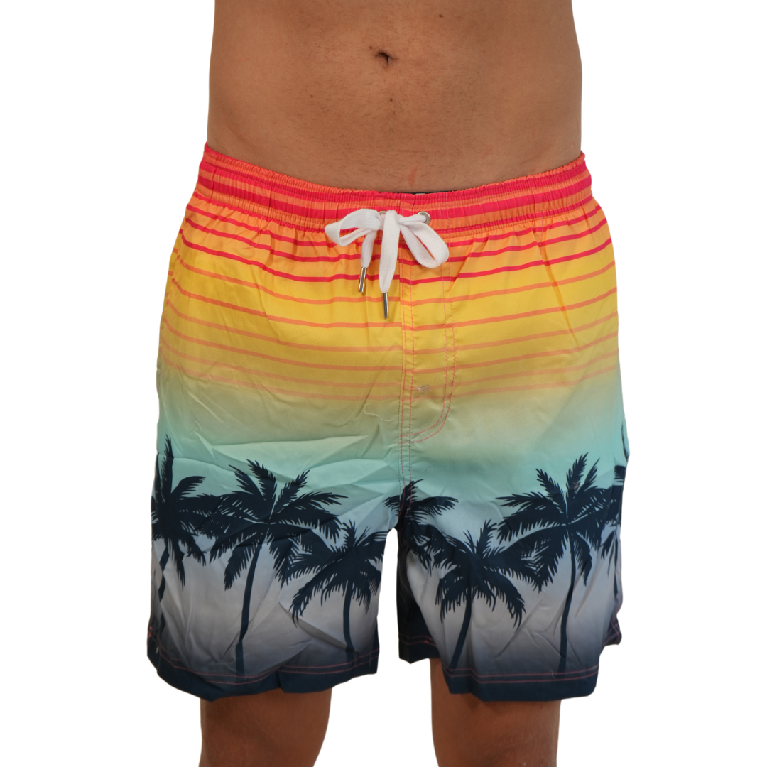 Men s Stripes Palm Tree Swim Trunks