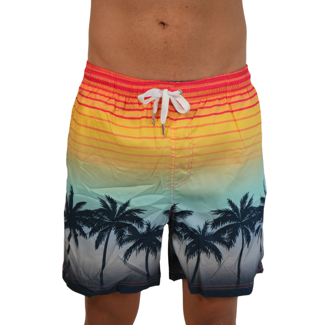 Mens Swim Trunks Stripes Palm Trees Style Sm-006 SHORT alvinsisland.com SMALL STRIPES/ PALM TREES