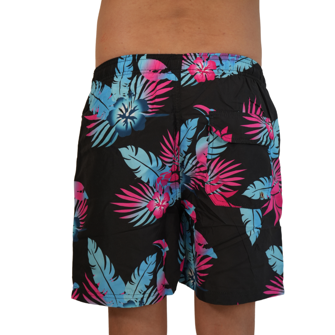 Mens Swim Trunks Hibiscus Black Style Sm-0418 SHORT alvinsisland.com