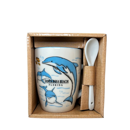 Santa Rosa Beach, Fl Dolphins Mug With Spoon souvenirs alvinsisland.com