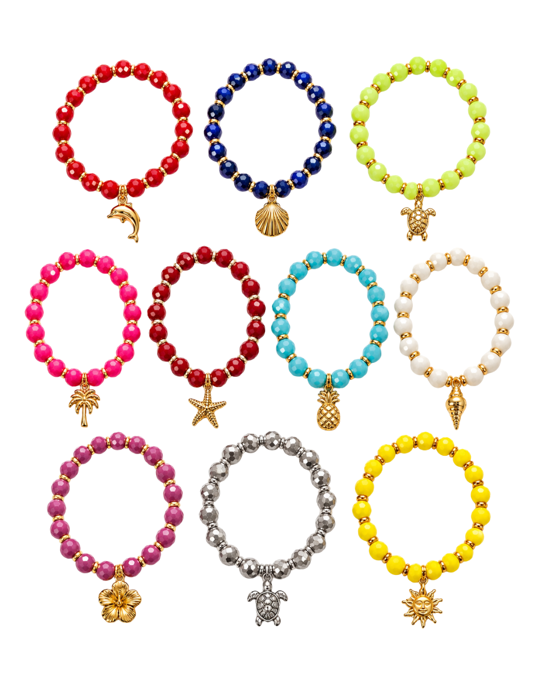 Plastic Beads Bracelets w/ Gold Pendant.