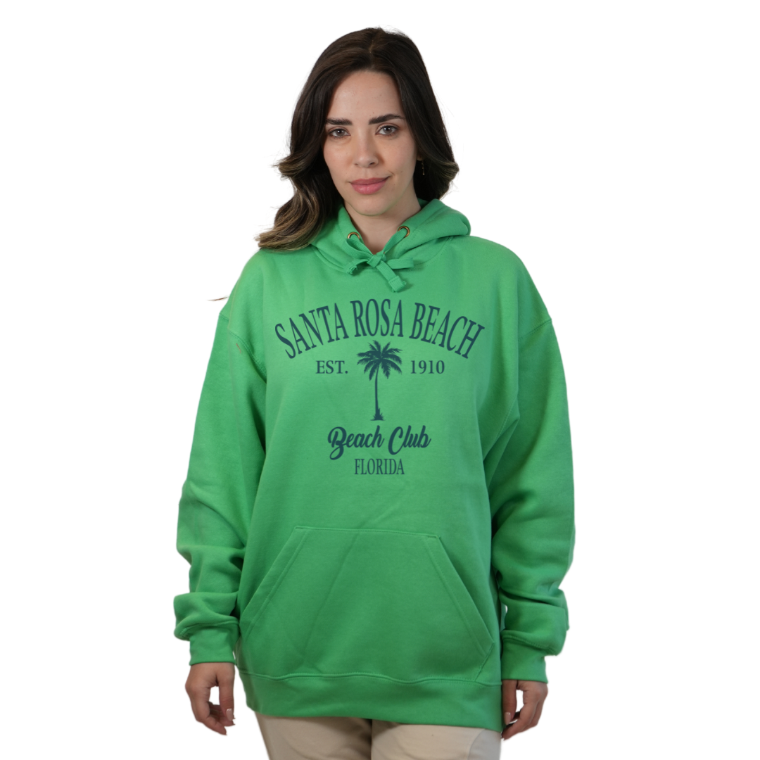 Santa Rosa Beach Pullover Hoodie Women with Big Front Palm Tree Beach Club Design Style 252