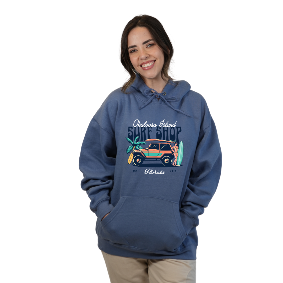 Okaloosa Island Hoodie Women with Surf Shop Front Design Style 252