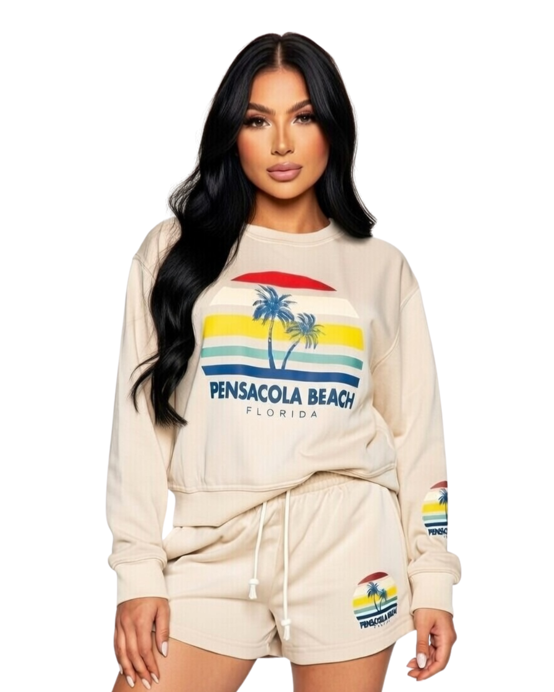 Pensacola Beach, Palm Trees / Stripes Crewneck -Part of a Set- Style ETP40CN Clothing alvinsisland.com Oyster S