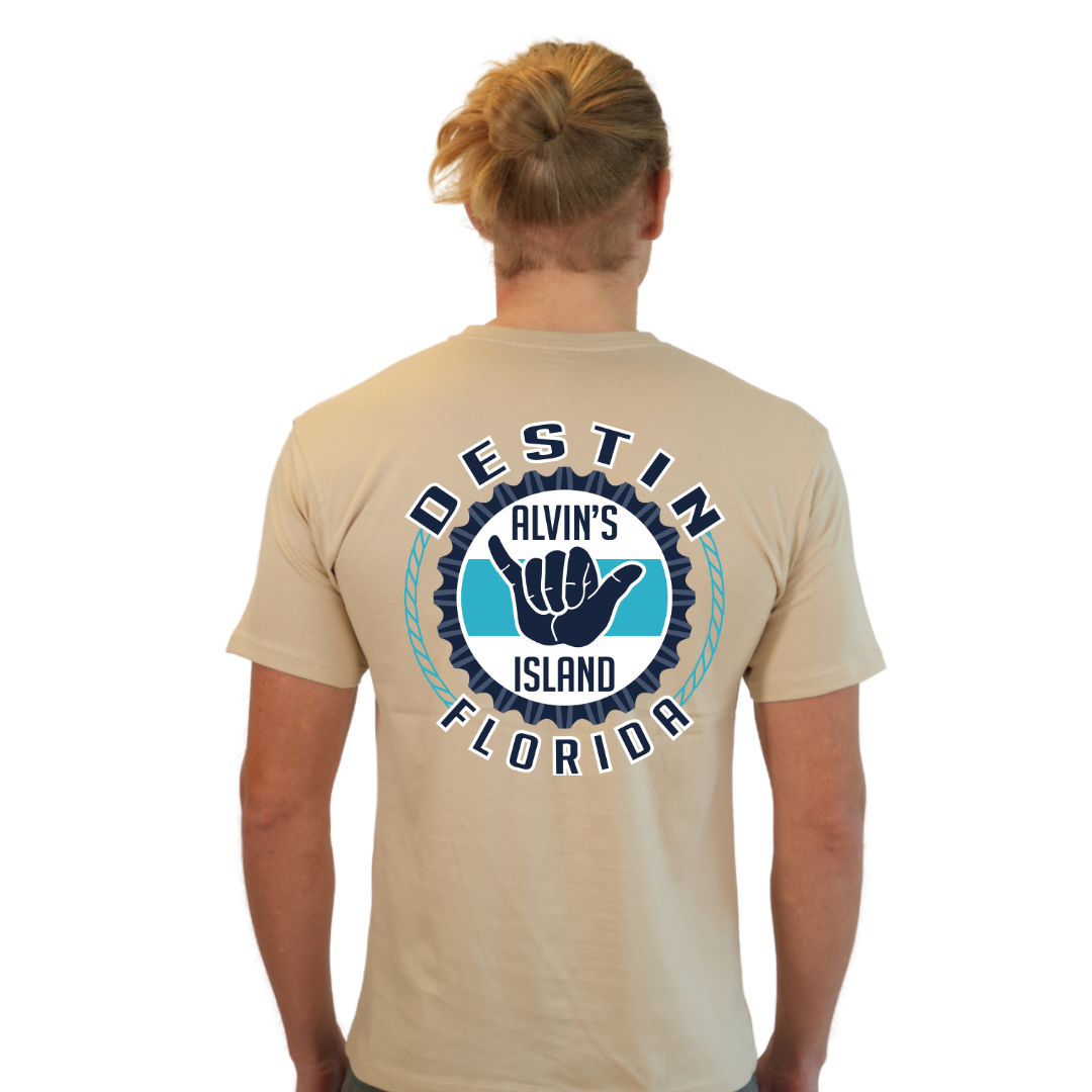 Destin Combed Cotton Men T-Shirt with a Alvin's island Hang Loose Design Style CC1000