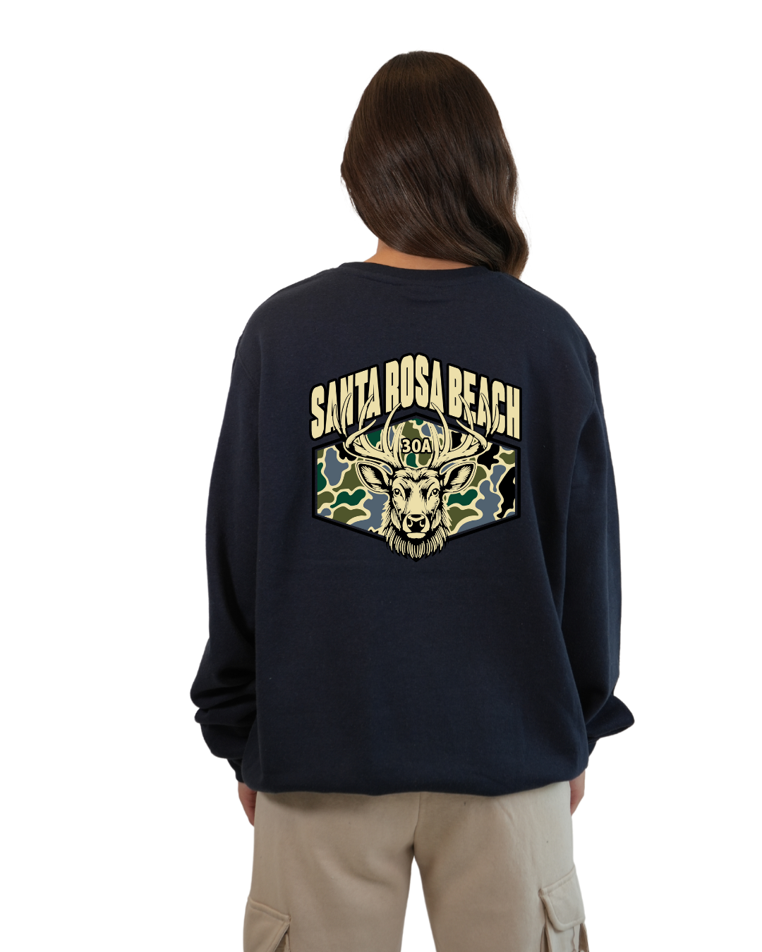 Santa Rosa Beach Deer Women Crewneck – Camouflage Edition