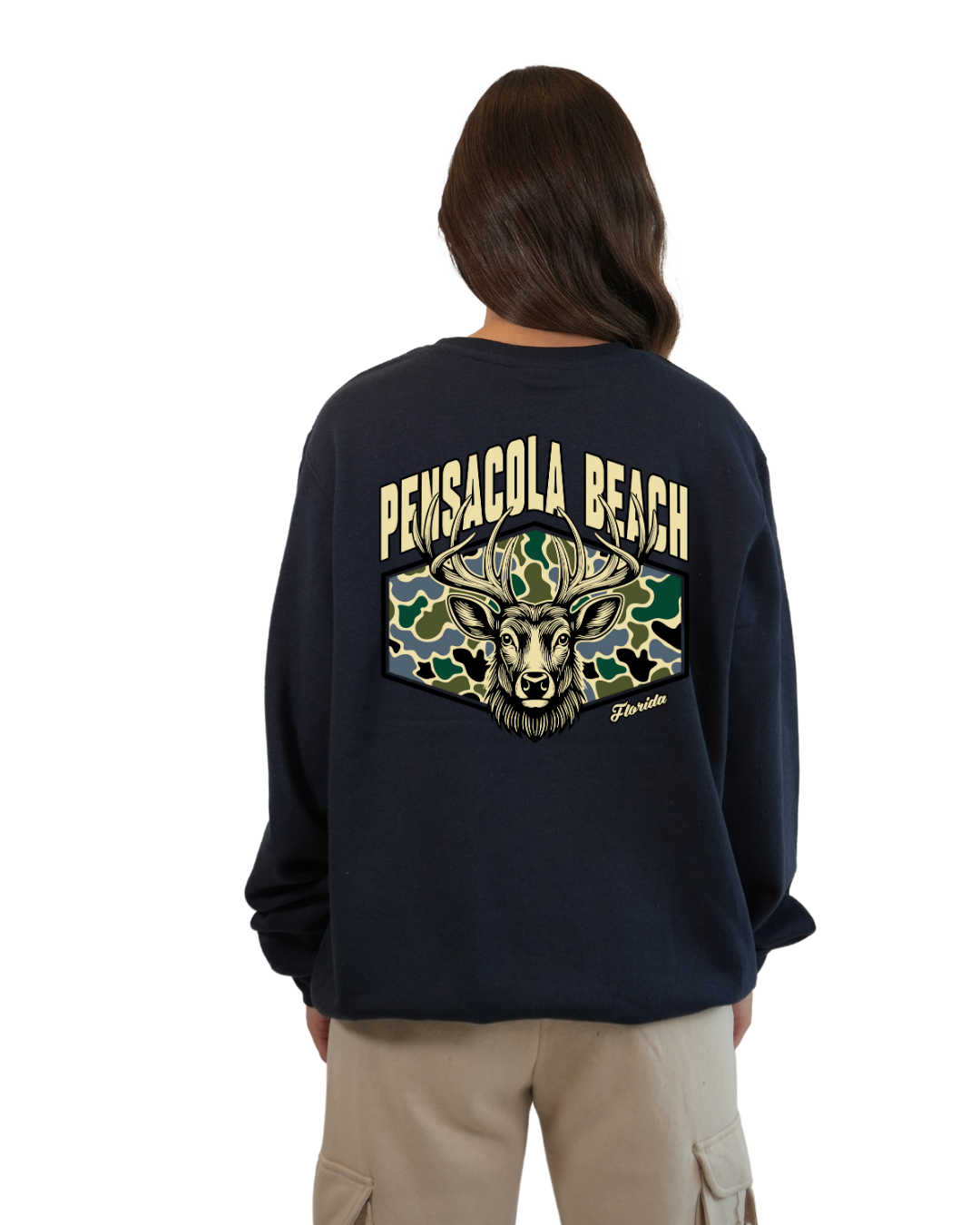 Pensacola Beach Deer Women Crewneck – Camouflage Edition