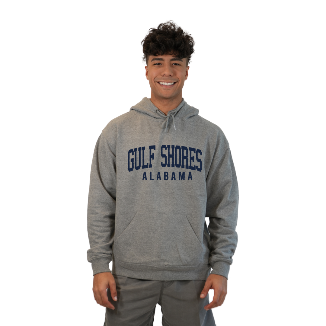 Gulf Shores Alabama Pullover Hoodie Men with Navy Big Front Letters City Name Design Style 252