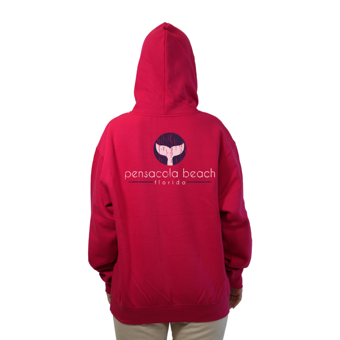 Pensacola Beach Pullover Hoodie Women with front Whale Tale pocket design and back big  Whale Tale Design Style 252