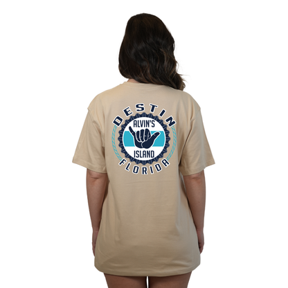 Destin Combed Cotton Women T-Shirt with a Alvin's island Hang Loose Design Style CC1000