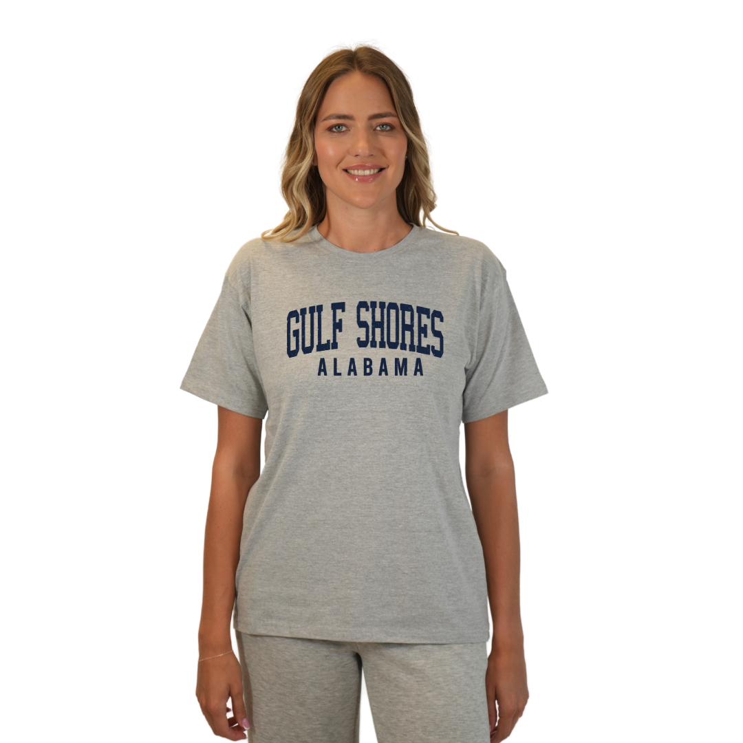 Gulf Shores Alabama Combed Cotton Women T-Shirt with Navy City Name Style CC1000