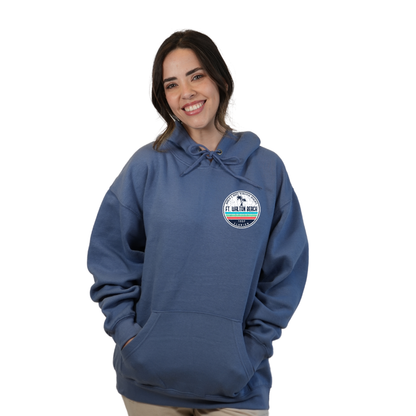 Ft. Walton Beach Pullover Hoodie Women with a a Front Pocket and back big circle 2 Palm Trees 1915 Design Style 252