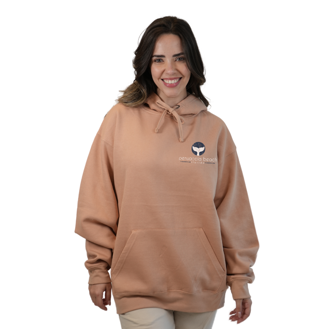 Pensacola Beach Pullover Hoodie Women with front Whale Tale pocket design and back big  Whale Tale Design Style 252