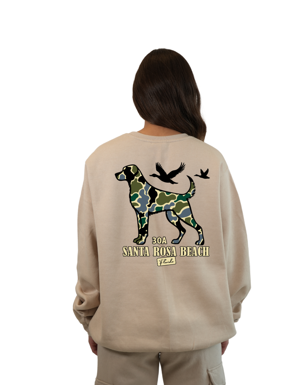 Santa Rosa Beach Dog Women Crewneck – Camouflage Edition crewneck alvinsisland.com