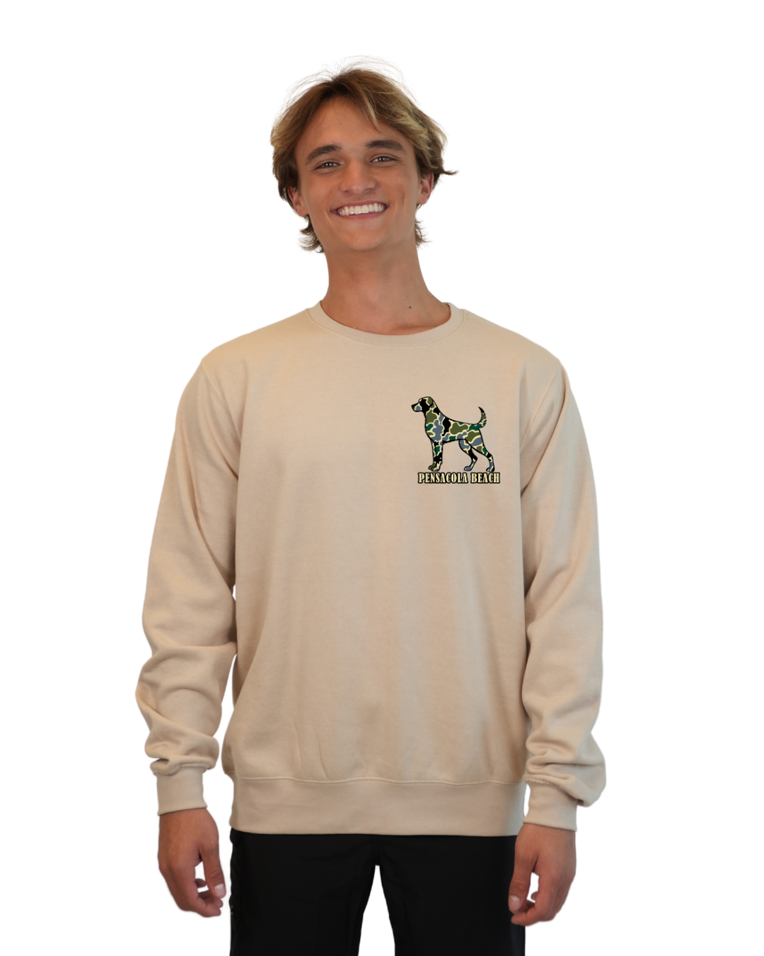 Pensacola Beach Dog Men Crewneck – Camouflage Edition