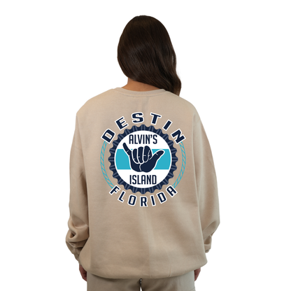 Destin Florida Fleece Crewneck Sweatshirt Women with Alvin's Island Hang Loose Front and Back Design Style 252