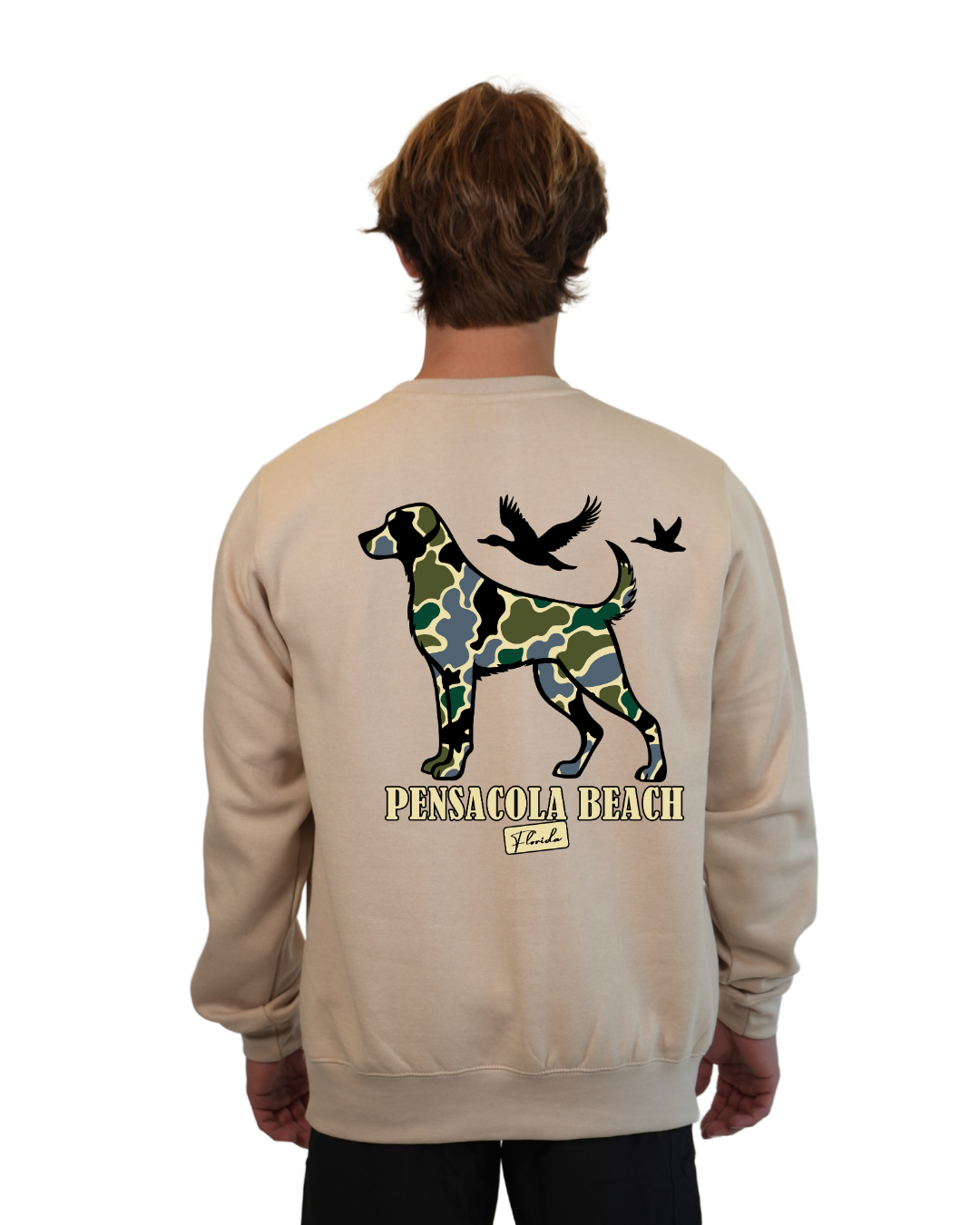 Pensacola Beach Dog Men Crewneck – Camouflage Edition