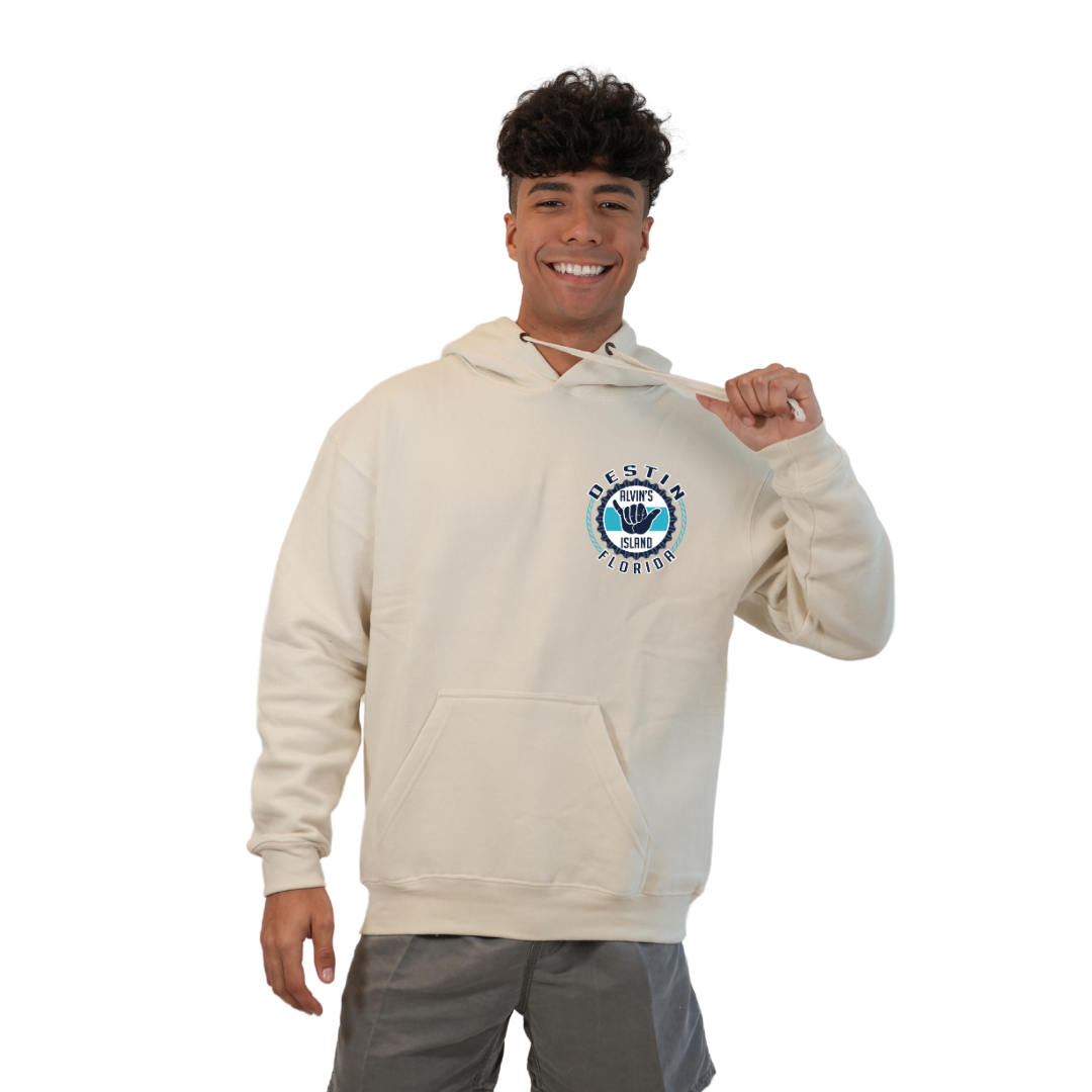 Destin Pullover Hoodie Men with Alvin's Island Hang Loose Front and Back Design Style 252