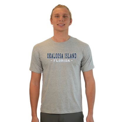 Okaloosa Island T-Shirt  Combed Cotton Men  with Navy City Name Front Design Style CC1000