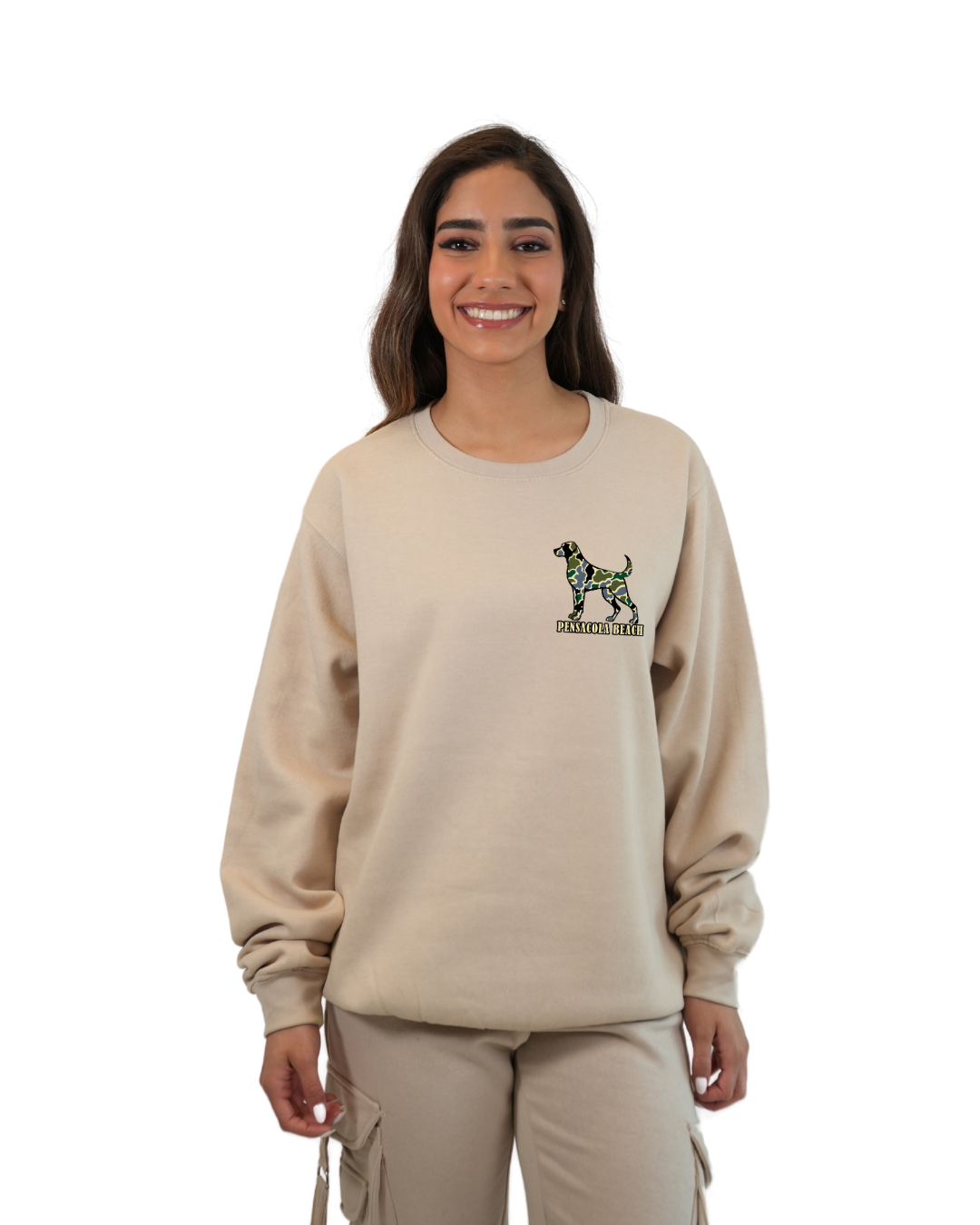 Pensacola Beach Dog Women Crewneck – Camouflage Edition