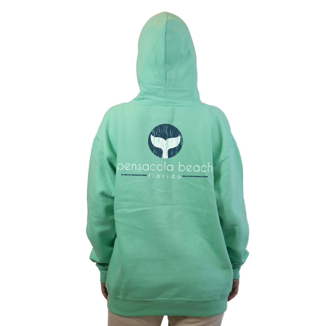 Pensacola Beach Pullover Hoodie Women with front Whale Tale pocket design and back big  Whale Tale Design Style 252