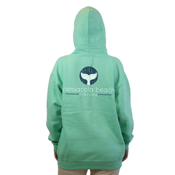 Pensacola Beach Pullover Hoodie Women with front Whale Tale pocket design and back big  Whale Tale Design Style 252