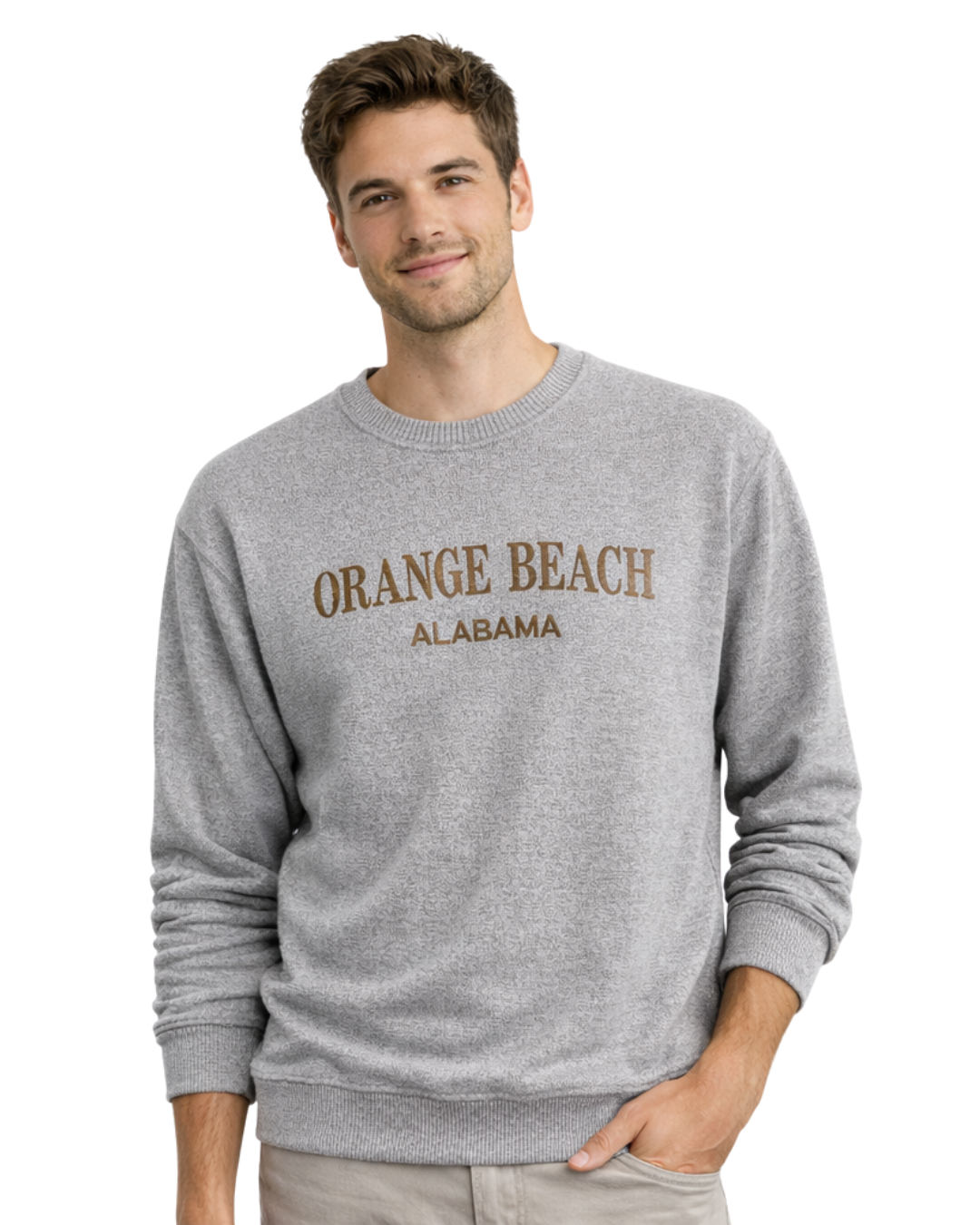 Orange Beach, AL Nantucket Crewneck – Embroidered City Name Appliqué (Style AP267AI) crewneck alvinsisland.com Lt brown S