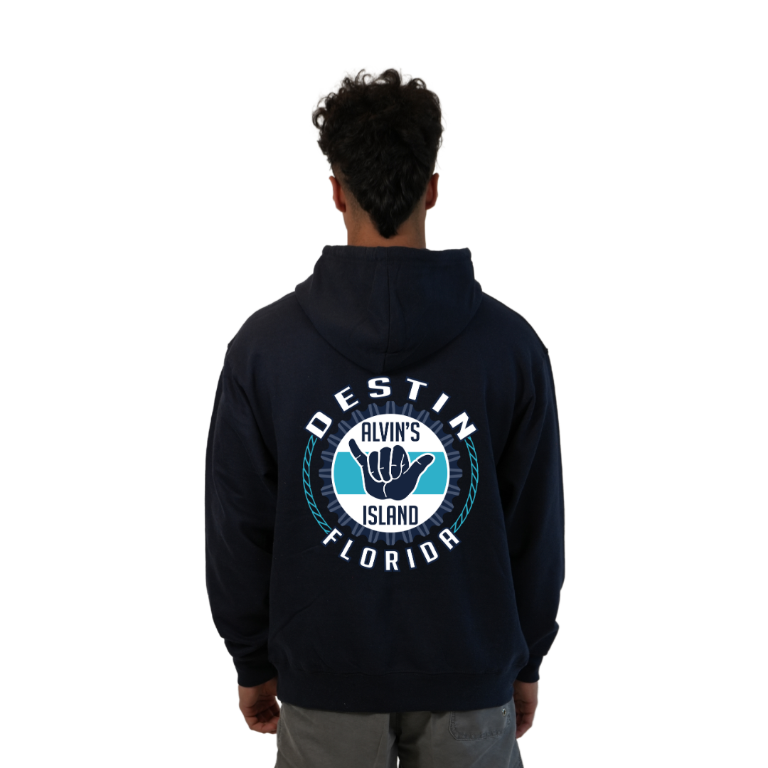 Destin Pullover Hoodie Men with Alvin's Island Hang Loose Front and Back Design Style 252