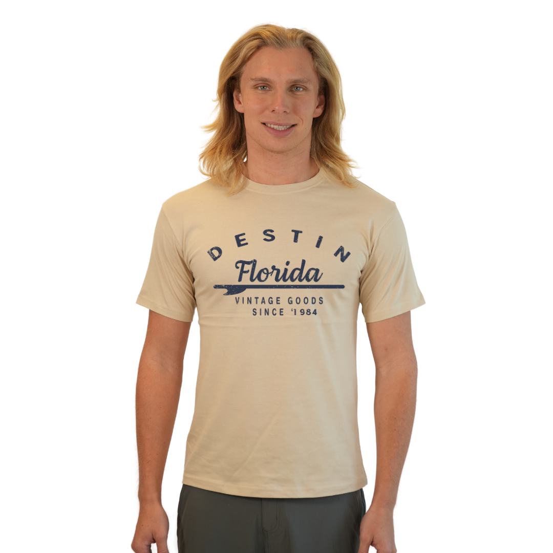 Destin Florida Combed Cotton Men T-Shirt with a Front Arrow Vintage Goods Since 1984 Design Style CC1000