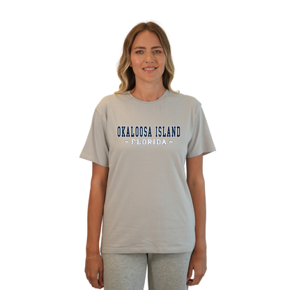 Okaloosa Island T-Shirt  Combed Cotton Women  with Navy City Name Front Design Style CC1000