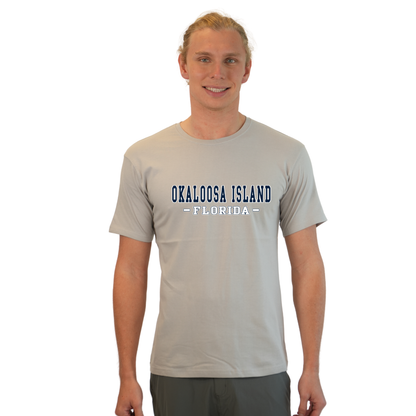 Okaloosa Island T-Shirt  Combed Cotton Men  with Navy City Name Front Design Style CC1000