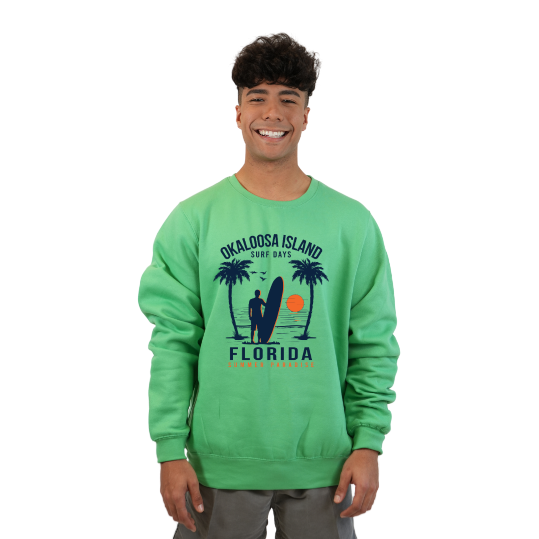 Okaloosa Island Fleece Crewneck Sweatshirt Men  with Summer Paradaise Design Style 067