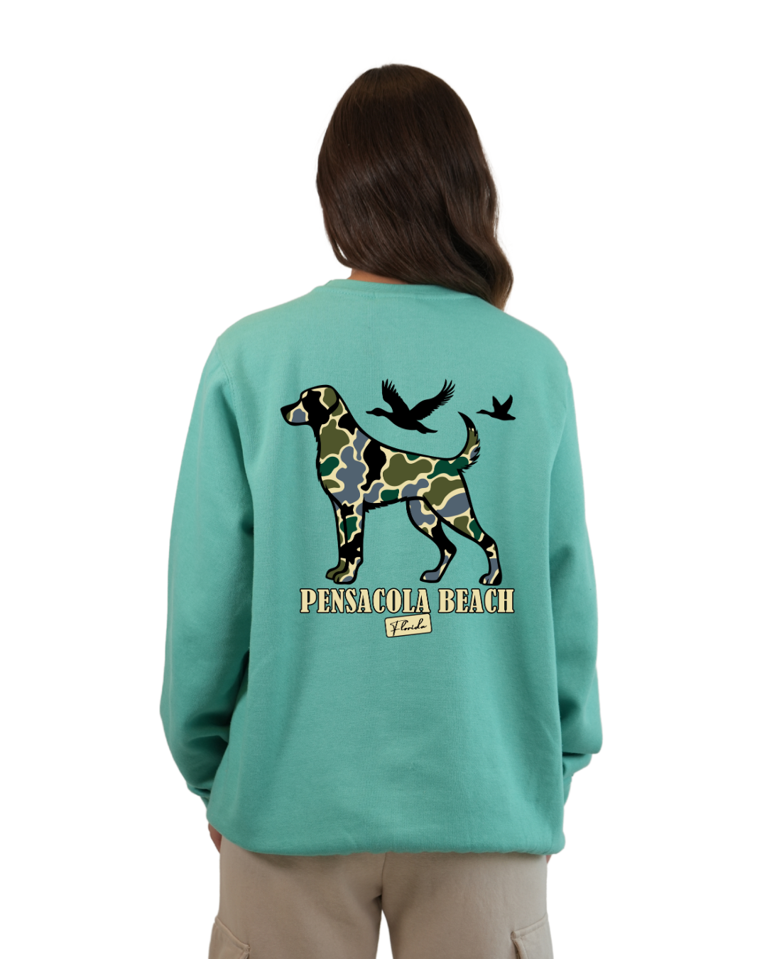 Pensacola Beach Dog Women Crewneck – Camouflage Edition