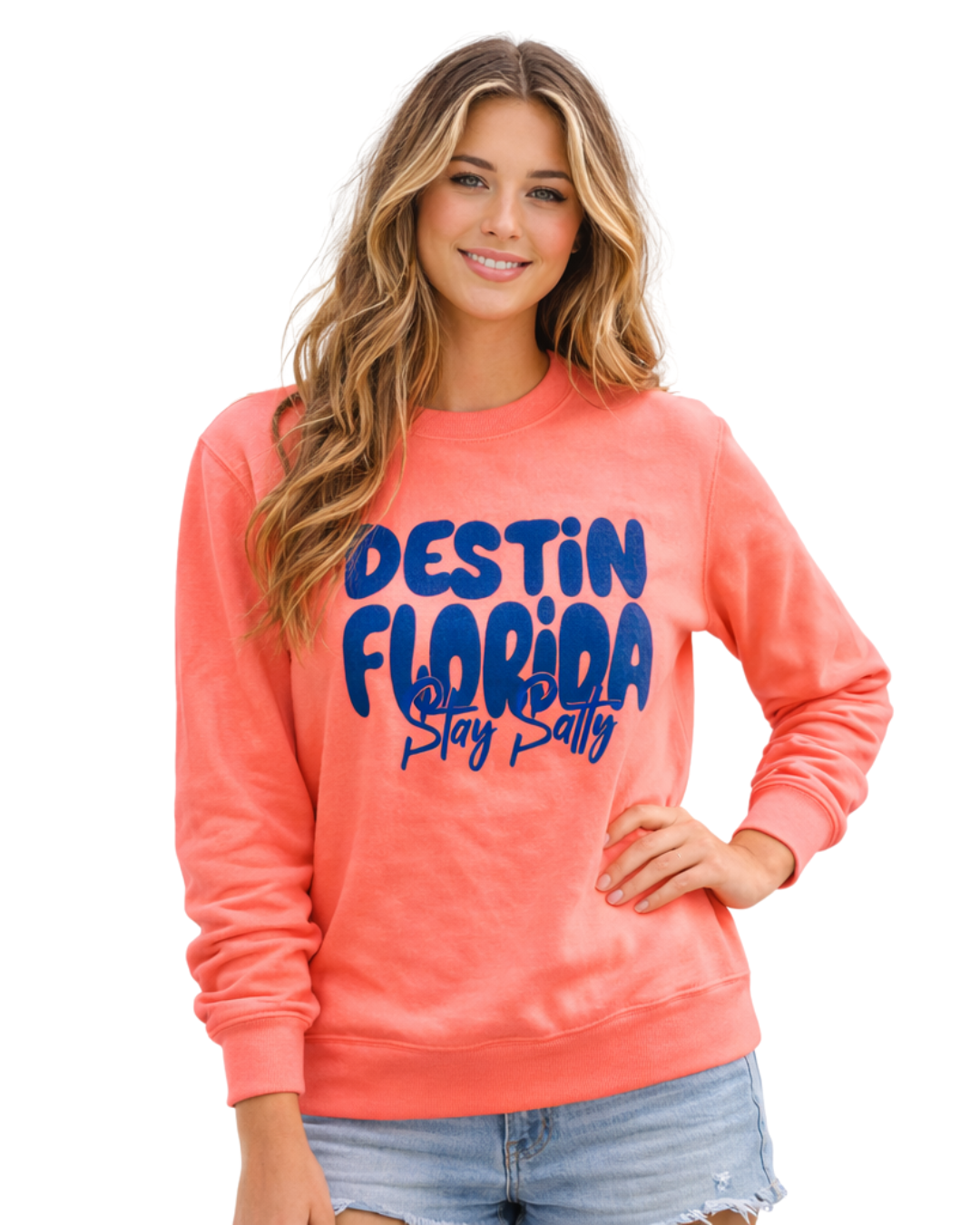 Destin, Fl City Name Women Crewneck Style AI067C crewneck alvinsisland.com Neon Punch S