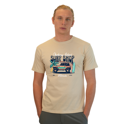 Okaloosa Island Combed Cotton T-Shirt  Men  with Surf Shop Front Design Style CC1000