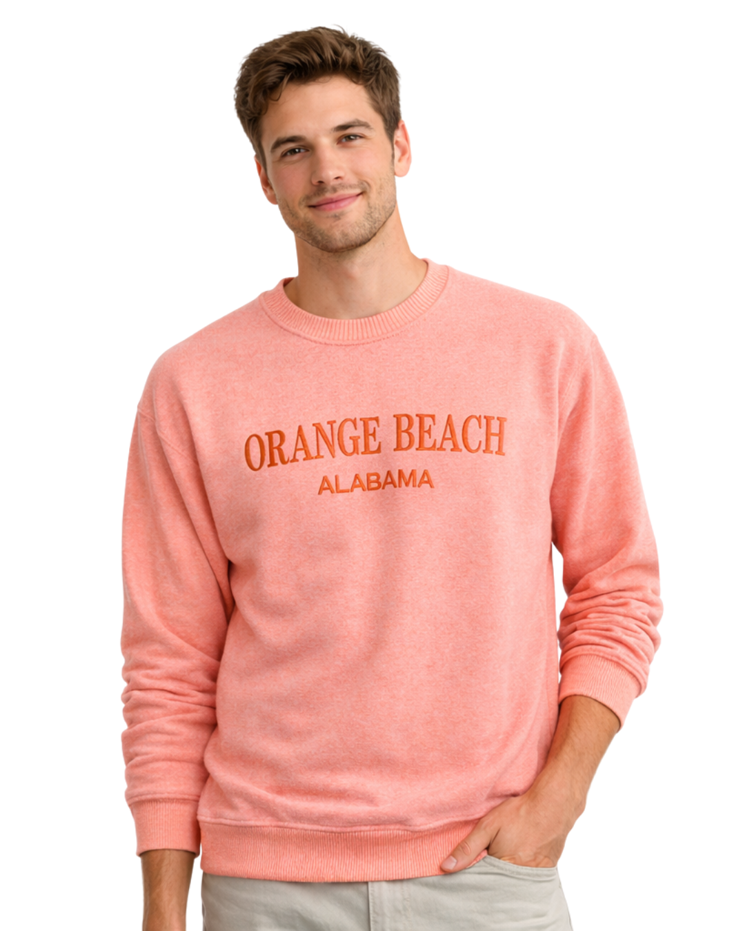 Orange Beach, AL Nantucket Crewneck – Embroidered City Name Appliqué (Style AP267AI) crewneck alvinsisland.com Coral S