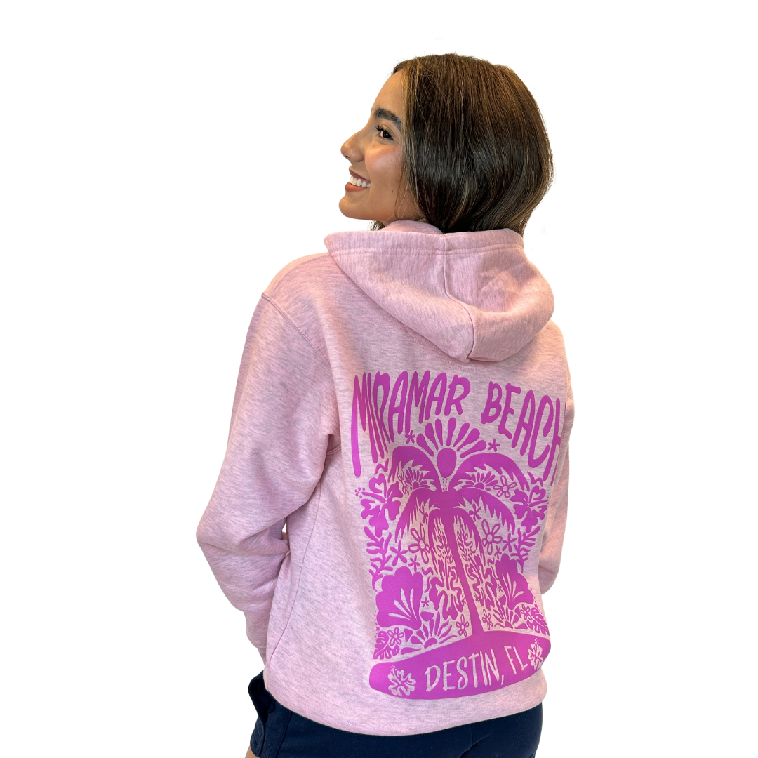 Miramar Beach with front Palm Tree pocket design and back big Design Pullover Hoodie Women Style ML200