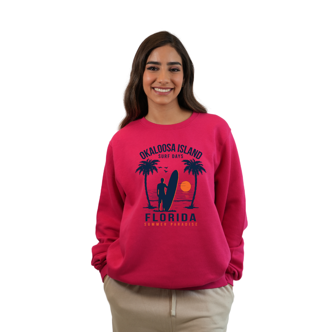 Okaloosa Island Fleece Crewneck Sweatshirt Women  with Summer Paradaise Design Style 067