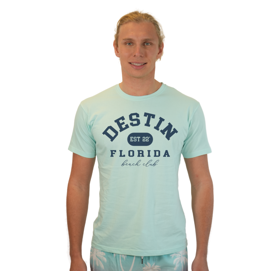 Destin Florida Combed Cotton Men T-Shirt with a Front Est. 22 Beach Club Design Style CC1000